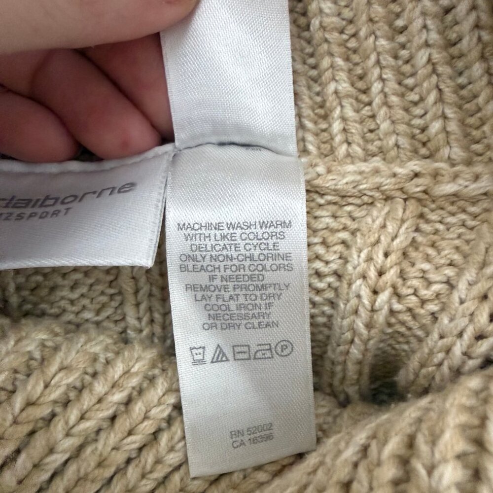 Liz Claiborne LizSport Tan Cable Knit Cowl Sweater | L - Picture 8 of 9